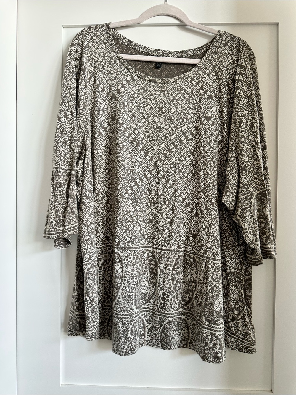 Lucky Brand Taupe and Cream Boho Scoop Neck Tunic